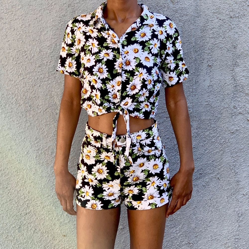 American Apparel Black Daisy Crop Top